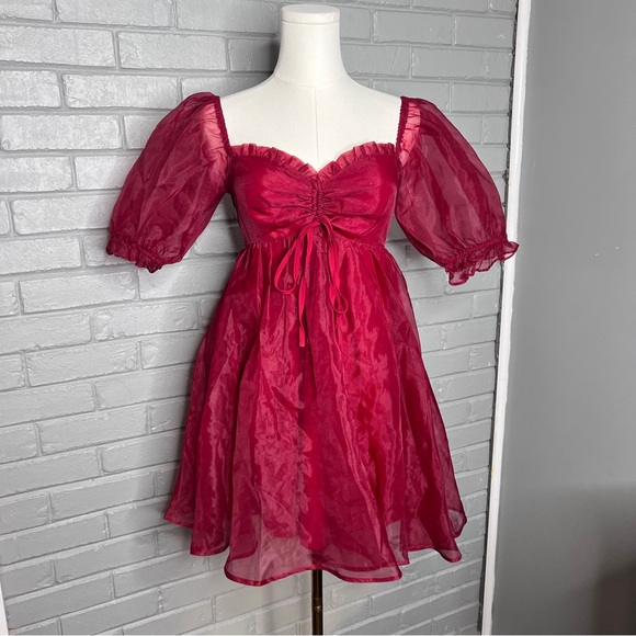 Altar'd State Dresses & Skirts - Altar’d State Red Babydoll Mini Mesh Dress Size Small